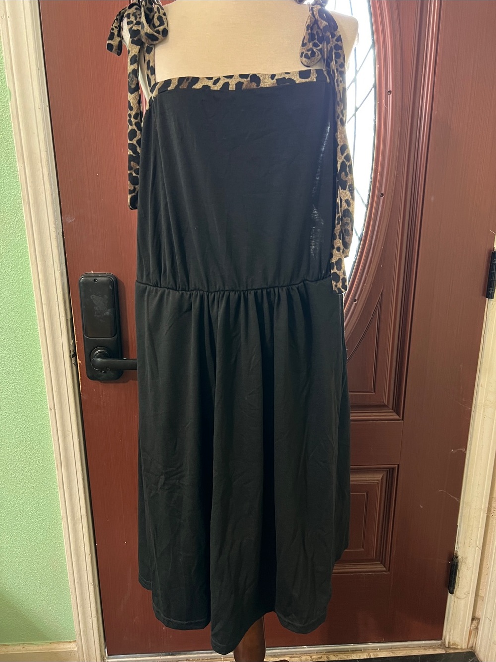 BloomChic Black Midi Skirt with Leopard Tie Straps
